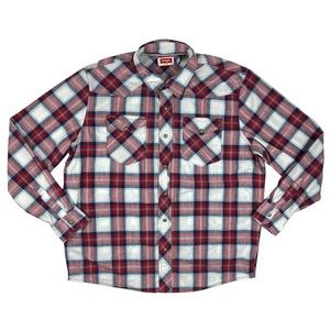 Wrangler XL Shirt Mens‎ Plaid Pearl Snap Retro Western Red L/S Cotton Spandex
